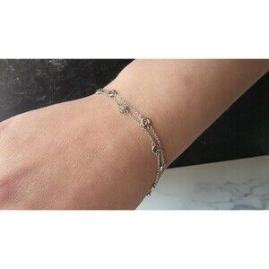 SUN 925 Sterling Silver Diamond Station Double Chain Bracelet Vintage